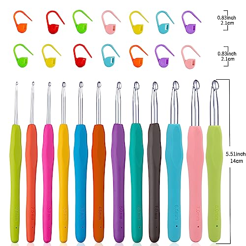 Vodiye 12 Sizes Ergonomic Crochet Hooks Set, Soft Grip, 2.0-8.0mm - size: 12 Size(2.0-8.0mm)