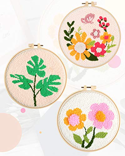 Pllieay 3 Set Punch Needle Embroidery Starter Kits Include Instruction - size: 3 Style