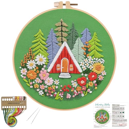 Louise Maelys Garden House Embroidery Kit for Beginners Forest DIY - color: Forest Cabin