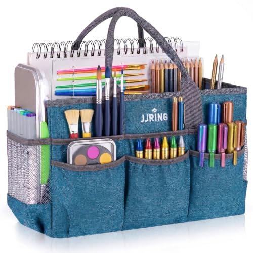 JJRING Large Art Supply Storage Tote Bag With Mesh Pockets, Green - color: Green