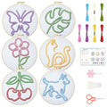 BEUNITONE Abstract Animal Embroidery Kit, 6PC Modern Line Art Needlepoint Kits with Hoops, Instructions, Threads, DIY Craft for Adults Beginners, Home Decor, Hand Embroidery Patterns for Gifts - style: Line Embroidery