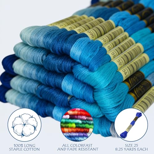 Embroidery Floss - Cross Stitch Threads - Friendship Bracelets Floss - Crafts Floss - 14 Skeins Per Pack Embroidery Floss, Electric Blue Gradient - color: Navy Blue Gradient