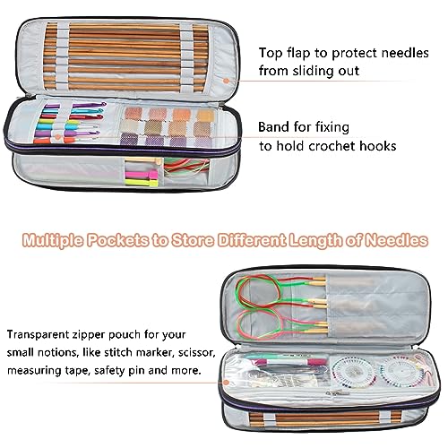 MYBAGZING Knitting Needle Case 14" Organizer for Straight &Circular Needles - color: Purple, size: Fits up to 14 inches