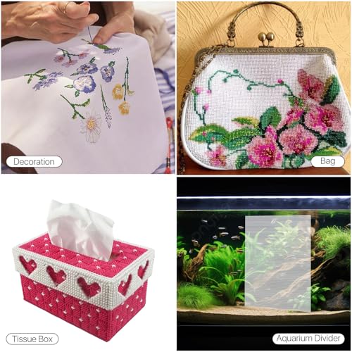 4 Pcs Needlepoint Canvas 14-Mesh, 20x20 Inch White Needle Point Canvas for Embroidery, Blank Polyester-Cotton Twist Interlock Needlepoint Mesh for DIY Handicraft Knit Crochet Projects