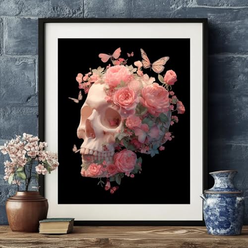WRTCPOC Skull with Blooming Roses Cross Stitch Kits for Adults Beginners Anatomical Skull Embroidery Kit Pre Printed 11ct,Floral Butterfly Skeleton DIY Stamped Embroidery Starter Kit 16x20inch - color: Embroider-Organs-06