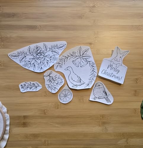 Water Soluble Embroidery Patterns Stabilizers, Stick and Stitch Embroidery Transfers Paper Tear Away Embroidery Stabilizer with Fun Designs for Stitching, Flowers and Animals (Tis the Season) - color: Tis the Season