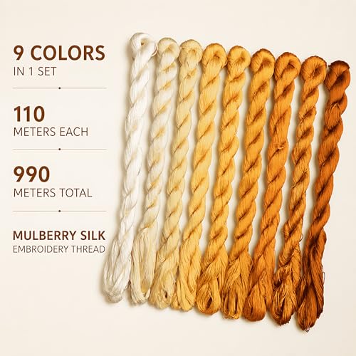 Natural 100% Silk Thread, Handmade Embroidery Thread Silk Floss 9 Colors 110m Each (86) - color: 86
