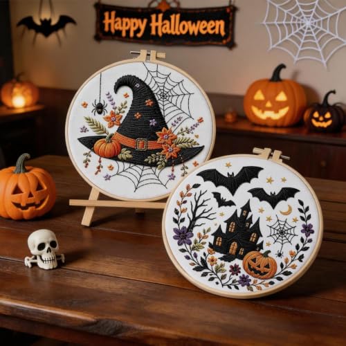 FEIYUENO 4 Pack Halloween Pumpkin Embroidery Kits for Beginners Adults - color: Halloween
