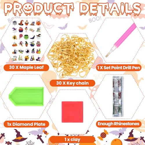 WILLBOND 30 Pcs Glow in Dark Halloween Diamond Art Keychain Ornaments - color: Glowing
