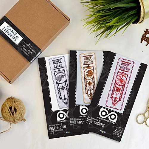 Cross Stitch Kits - Set of 3 DIY Hand Embroidery Bookmarks: House Stark, Targaryen, Lannister - GoT Design Patterns - color: 3-in-1