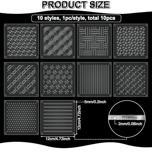 Colingmill 10 Sets Acrylic Sashiko Stencil 4.7 Inch Acrylic Embroidery Tool