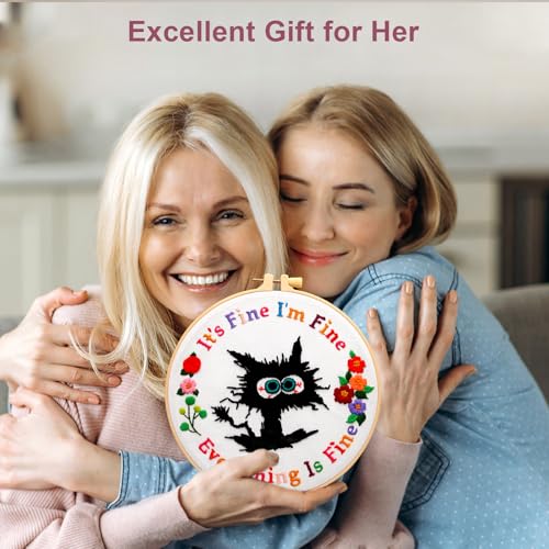 Haootadiy Beginner Embroidery Kit for Adults, Easy Cross Stitch Kit for Beginners and Adults, Full Embroidery Hoop Kit with Needles and Thread Included (Pattern 1) - color: Pattern 1