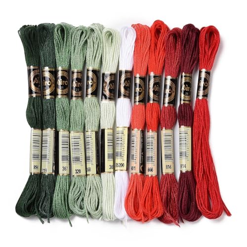 12 Skeins Christmas Color Cross Stitch Threads 0.5mm Embroidery Floss 6 Ply Polyester Friendship Bracelets Floss Crafts Floss 12 Color 8.75 Yards(8m)/Skein - color: 12 Skeins, Christmas Color