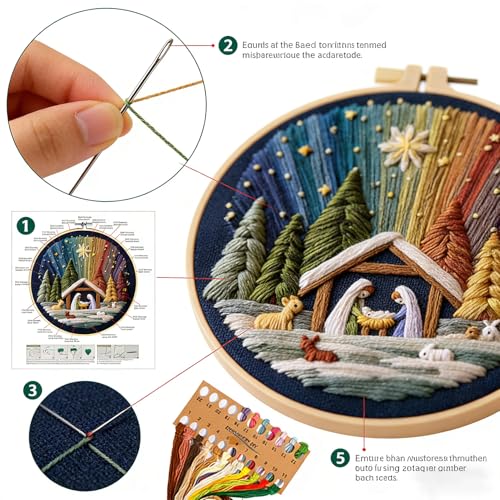 BoAn DIY Embroidery Kit for Adults, Nativity Cross Stitch Craft with Hoop - color: shengjing-1