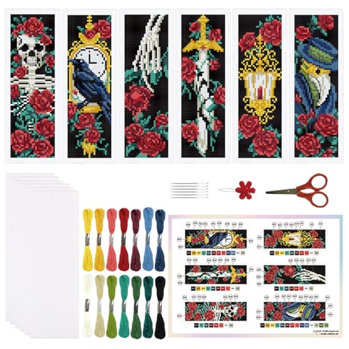 ORIGACH 6 Set Gothic Patterns Cross Stitch Bookmark Kit for Beginner - style: Gothic Patterns