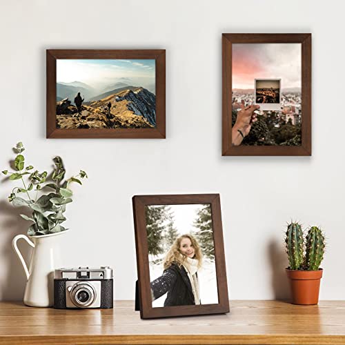 Emfogo 5x7 Picture Frame, Pack of 2 Rustic Picture Frames 5x7 with Real Glass, Solid Wood 5x7 Photo Frame for Table Top Display or Wall Mounted (Vintage Walnut) - color: Vintage Walnut, size: 5x7 inch