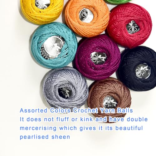 Crochet Thread 10 Balls Cardinal Size 8 for Crochet Hardanger Cross Stitch Needlepoint Hand Embroidery (Dark Mixed Color Series) - color: Dark Mixed Color Series