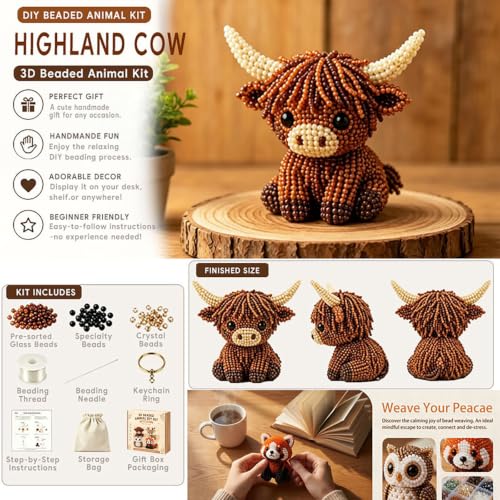 Tiny 3D Beaded Animal DIY Kit with Instruction, Animals Beading Craft Set