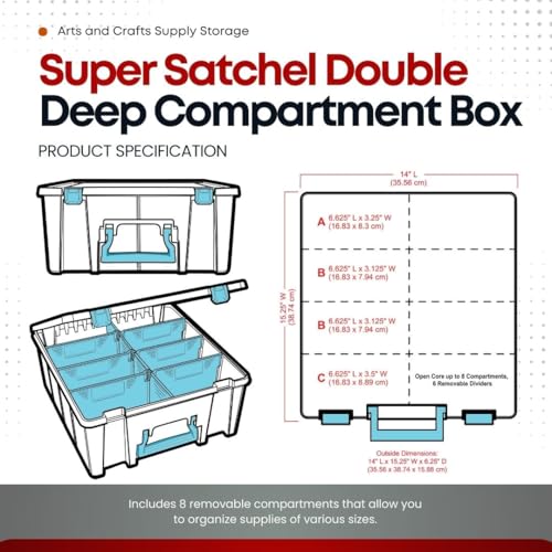 ArtBin 6990SA Super Satchel Double Deep with Removable Dividers, Large Portable Art & Craft Storage with Handle, Translucent/Aqua Mist