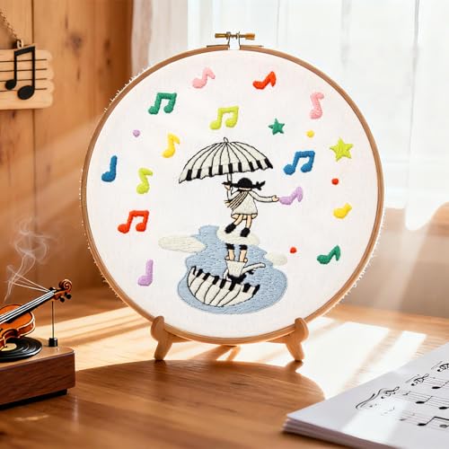 Hand DIY Embroidery Kits for Beginners Adults, Cute Crewel Embroidery Art Kits, Stamped Cross Stitch Kits for Beginners Adults Craft Kits for Women, Entire Set of Embroidery Supplies & Video Tutorial - color: H1072, size: 8Inch