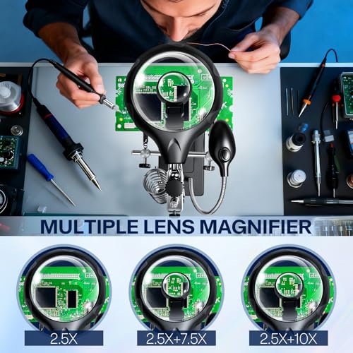 2.5X 7.5X 10X Helping Hands Magnifier Soldering Station with LED Light - color: Black-1