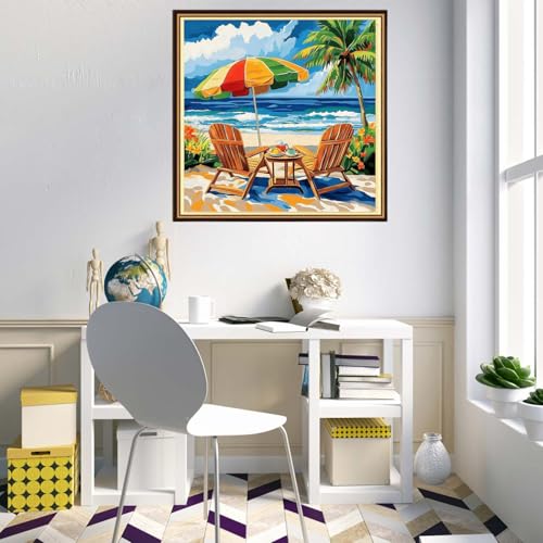 Redxing Counted Cross Stitch Kit for Beginners,Unprinted Needlepoint Kits for Beginners Cross Stitching Embroidery Kit 11CT Stitches kit-Seaside Tea Scenery 18x18 inch - color: KitsColor15