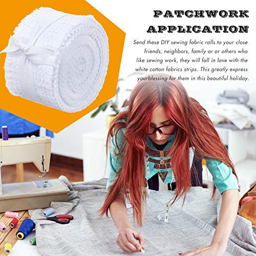 BOAO 40 Pieces Fabric Strips Rolls Collection Jelly Fabric Strips for Quilting Roll up Fabric Craft Patchwork Strips DIY Sewing Fabric Rolls for Handmade Favors (White, 2.5 x 44 Inch) - color: White