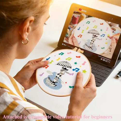 Hand DIY Embroidery Kits for Beginners Adults, Cute Crewel Embroidery Art Kits, Stamped Cross Stitch Kits for Beginners Adults Craft Kits for Women, Entire Set of Embroidery Supplies & Video Tutorial - color: H1072, size: 8Inch