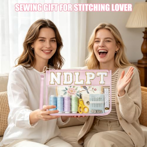 BuyCard Needlepoint Project Bag, NDLPT Clear Zipper Pouch Sewing Gifts Bag - color: Pink