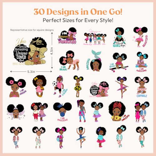 Kaciola 30 Sheets Cartoon Black Girl Iron on Transfers, Cute Girl DTF Transfers Ready to Press Washable Stickers Iron on Decals for T Shirts Hoodie DIY Crafts - color: Cartoon