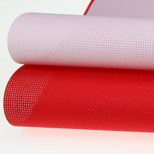 KCS 2 pc of 15" x 18"(38cmx45cm) Counted Cross Stitch Cotton Aida Cloth Needlework Fabric Box (Pink+Red, 14CT) - color: Pink+red, size: 14CT