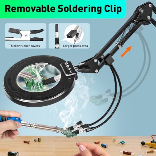 12X Magnifying Glass with Light and Stand, Soldering Helping Hands - color: Black, size: 12X