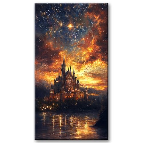 JATOK Diamond Painting Kit for Adults, Magical Castle, 27.5 x 15.7 in - color: Purple