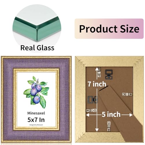 5x7 Picture Frame - Lavender Purple Fabric & Vintage Gold Border HD Real Glass with Easel for Tabletop/Wall (Family Photos, Calm Decor 4 Pack) - color: Purple-4pcs, size: 5x7