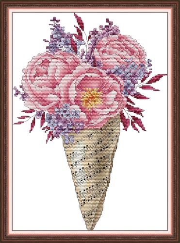 CaptainCrafts Cross Stitch Kits for Adults Stamped 11CT Flower Pattern - color: Note Bouquet Peony Flower, style: Stamped 11CT