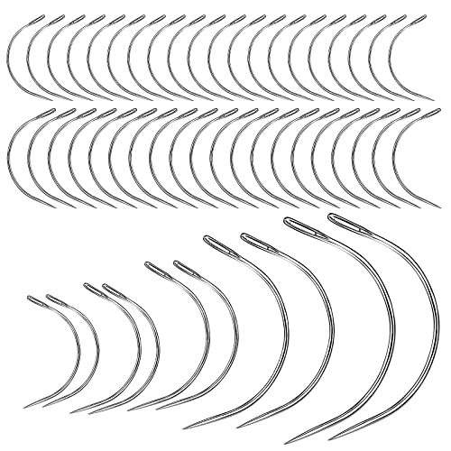 50 Pcs Curved Leather Needles,Curved Leather Hand Sewing Needles with 7 Sizes,Upholstery Needles for Leather Carpet or Canvas Repairing or Craft Projects - size: 50PCS