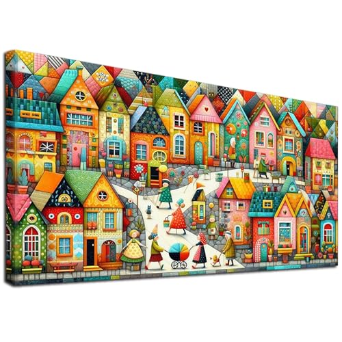 JATOK Diamond Painting Kit for Adults, Whimsical Christmas Village, 27.5 x 15.7 in - color: Salmon