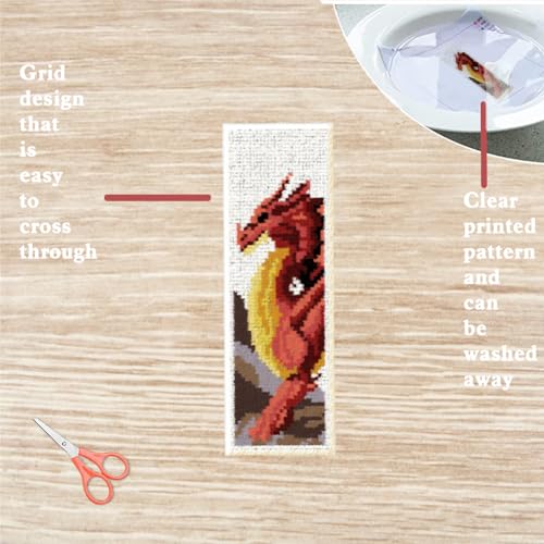 FREEBLOSS 6 Set Cross Stitch Bookmark Stamped Cross Stitch Kit with 6 Different Dragon Patterns Embroidery Kit with Instruction DIY Bookmark Kit for Gift Adults 8''x2.4'' - style: Dragon