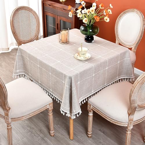 Plaid Farmhouse Tablecloth Checkered Cotton Linen Heavy Weight Table Covers Square 70x70 Inch - color: Coffee, size: 70" x 70" (Square)