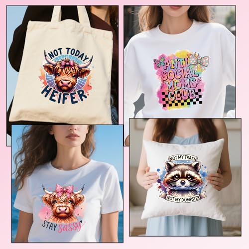 Dtf Transfers Ready to Press - 20 Pcs Funny Animal Iron on Patches for T-Shirts, Sarcastic Raccoon Skeleton Cat Cow Heat Transfer Designs Vinyl Stickers, Iron on Decals for DIY Clothes Bags - color: Humorous Animal