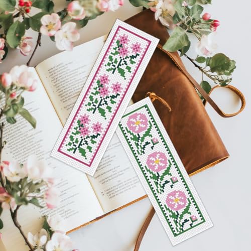 BEUNITONE Cross Stitch Bookmark Kit 6 Pcs Flower DIY Bookmarks Cross Stitch Kits for Adults Beginners with Instructions Cute Pre-Sorted Floss Cross-Stitch Stamped Embroidery Kit for Gifts 8''x2.4'' - style: Trivia Flowers
