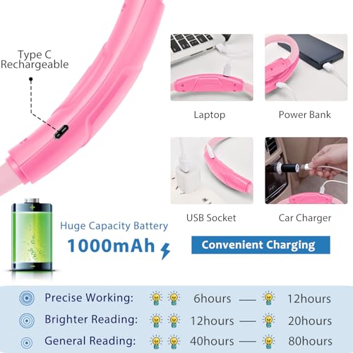 Lightweight Wearable Neck Lamp for Night Reading & Travel, Pink - color: Pink