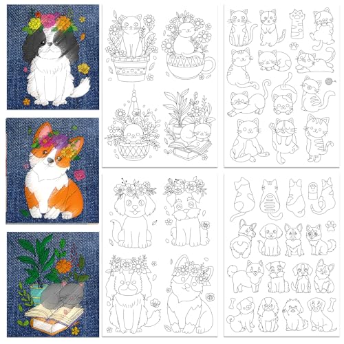 BENECREAT 4Pcs 43Pcs Cats and Dog Water Soluble Stabilizer, A4 Flower with Animal Embroidery Pattern Transfers for Hand Sewing Embroidery Stick and Stitch - color: Cats and Cute Dog