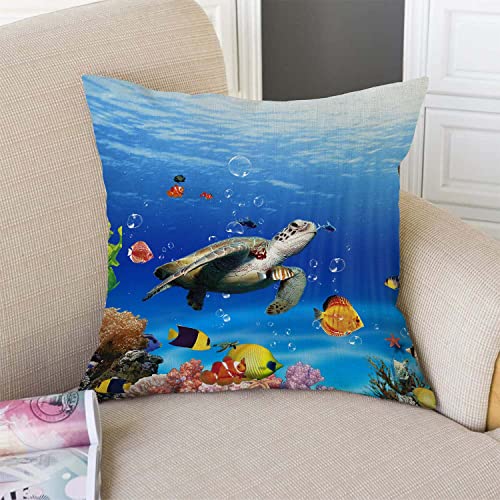 TSSOHU Ocean Underwater Marine Life Outdoor Throw Pillow Cover Sea World Animals Tropical Fish with Turtles Coral Decorative Pillows Farmhouse Cushion Cases Home Decor for Couch 18x18 inch - color: Tss53