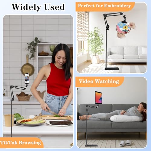 Adjustable Embroidery Hoops Stand for Hand Work,Cross Stitch Frame with 360° Rotation, Embroidery Stand Lap Suitable for Embroidery Kit,3-in-1 Hoop/Tablet/Phone Holder Floor Stand, Black - style: Black