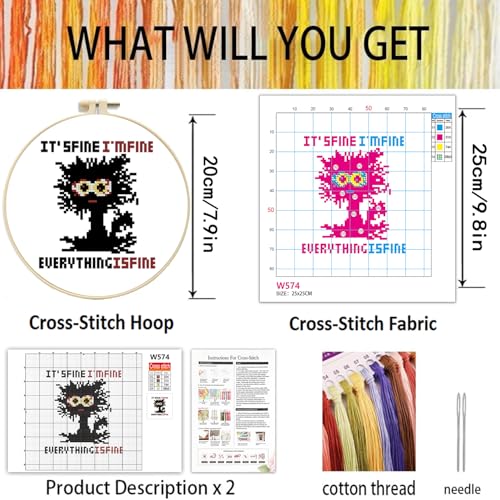 TCDZMYGS Stamped Cross Stitch Kits for Beginners-Cute Cat,with Hoop - color: Cat-2603