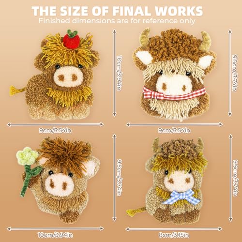 Punch Needle kit-4,Embroidery kit for Beginners,Punch Needle Kits Adults Beginner,Needles, Curved Scissors, a Tool Storage Box, Yarn, Easy-to-Follow Instructions, and Tutorial Videos(4 Highland Cow) - color: Highland Cow