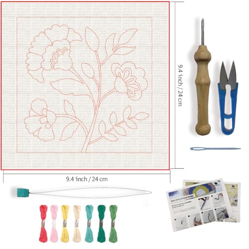 FREEBLOSS DIY Flowers Punch Needle Kit for Beginners Embroidery Punch Needle Starter Craft Set with Instructions Frame Embroidery Kit for Adults Gift Decoration,9.4x9.4inch - color: Multicolor