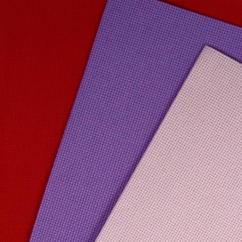 KCS 3 pc of 12" x 18"(30cmx45cm) 18CT Counted Cotton Aida Cloth Cross Stitch Fabric (Lavender+Pink+Red) - color: Lavender+pink+red