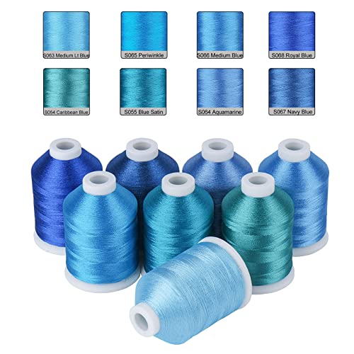Simthread 8 Shades 550Yds Each 40WT Polyester Embroidery Thread Blue Set - color: 550YBlueMadeira